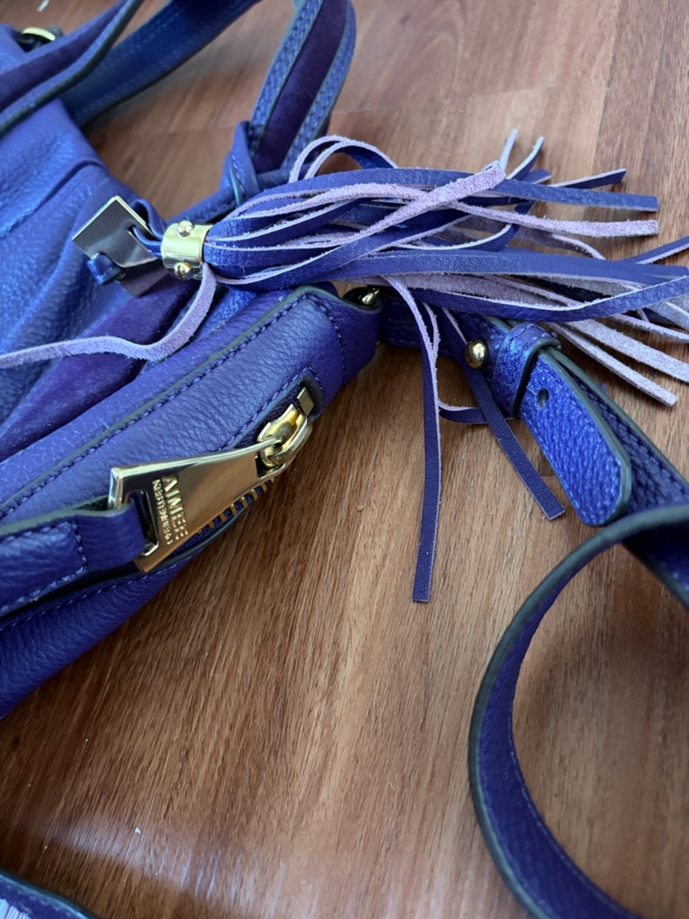 Rare Aimee Kestenberg Purple Leather Tote Handbag with Tassel - Picture 5 of 6